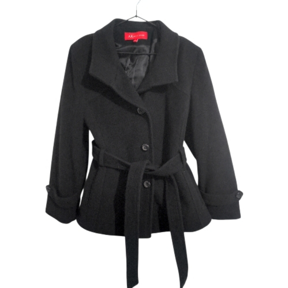 Anne Klein Elegant Black Belted Pea Coat